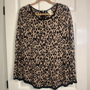 Chico's Black and Tan Animal Print Long Sleeve Sweater